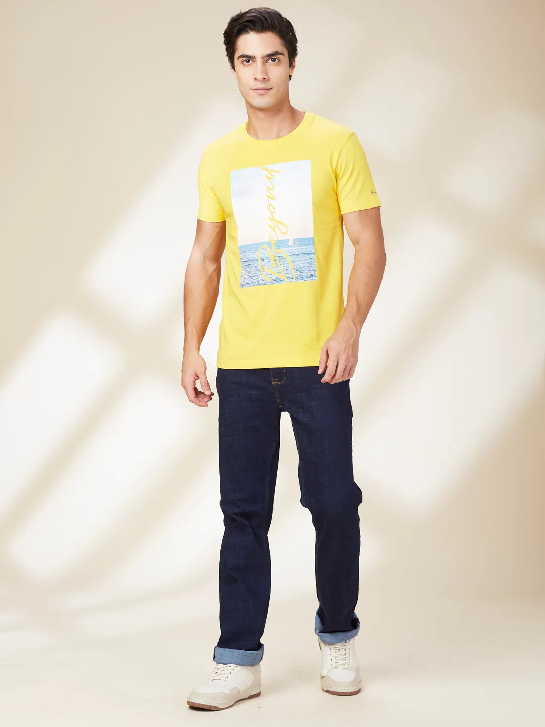 Yellow Slim Fit Round Neck Men's T-Shirt by Being Human Clothing