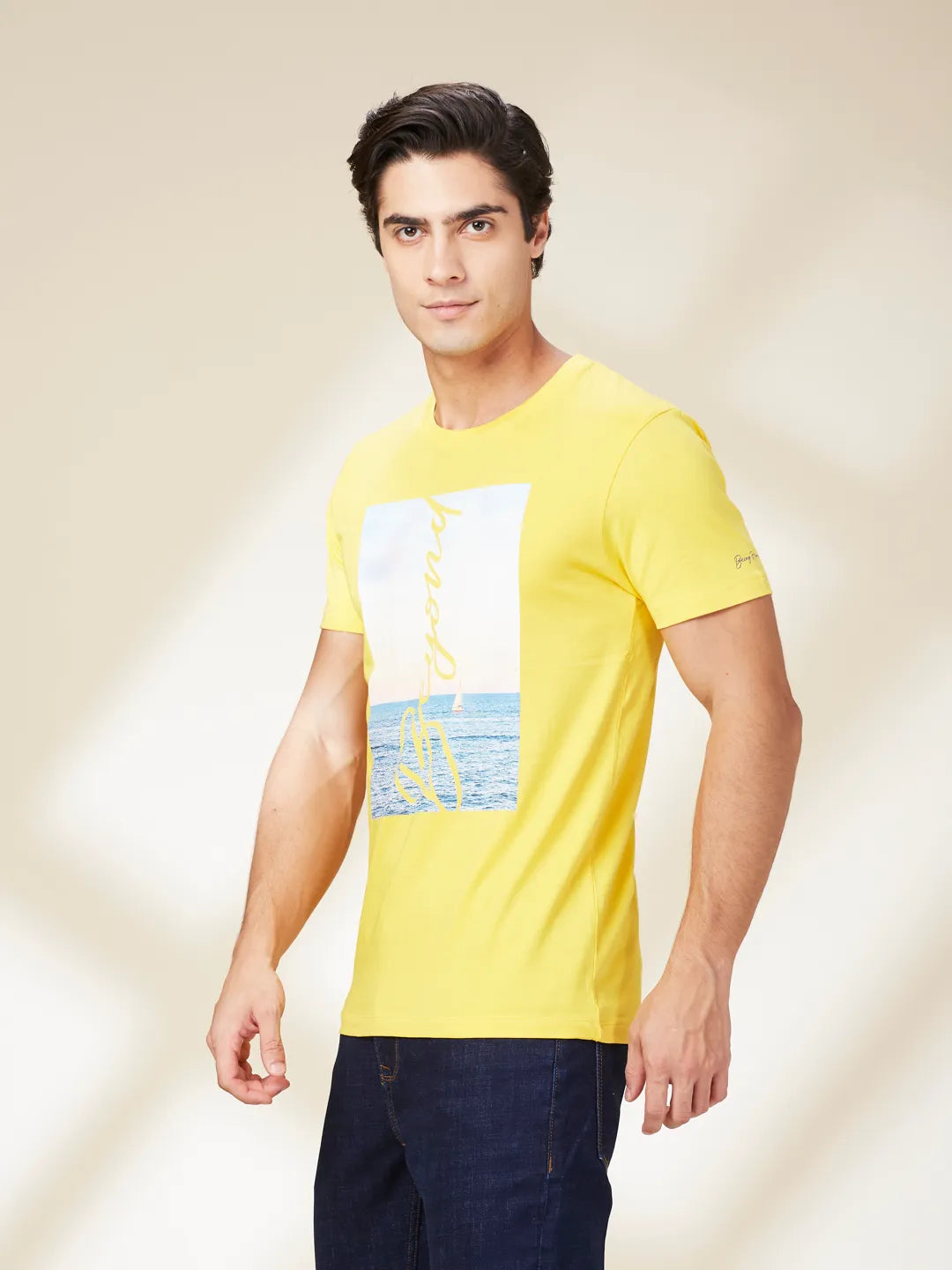 Yellow Slim Fit Round Neck Men's T-Shirt by Being Human Clothing