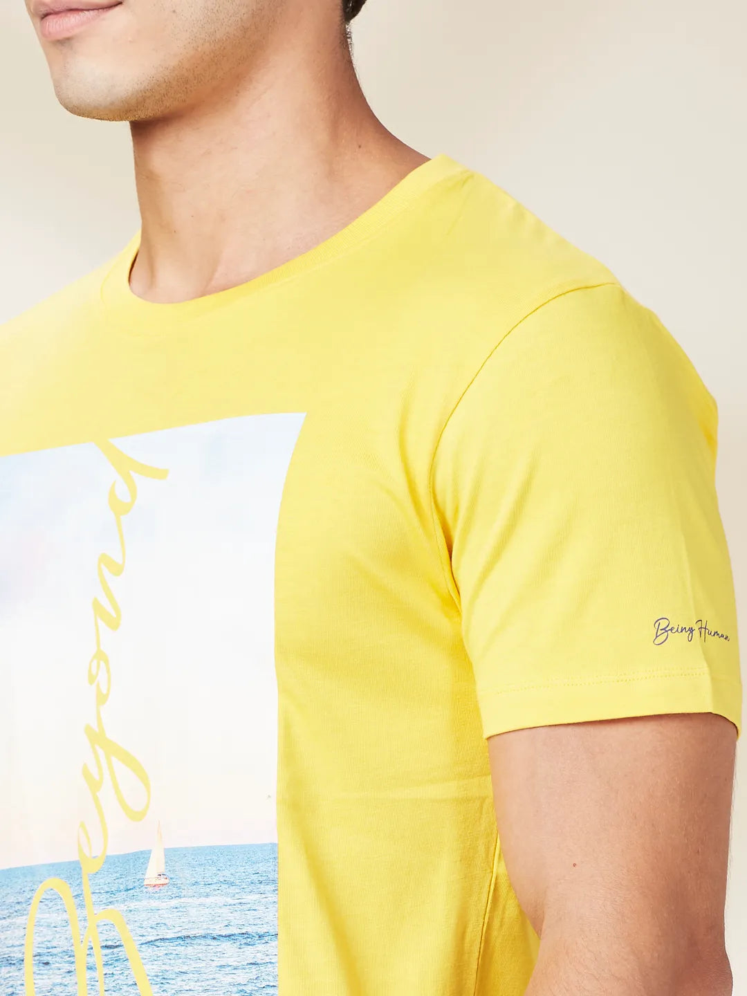 Yellow Slim Fit Round Neck Men's T-Shirt by Being Human Clothing