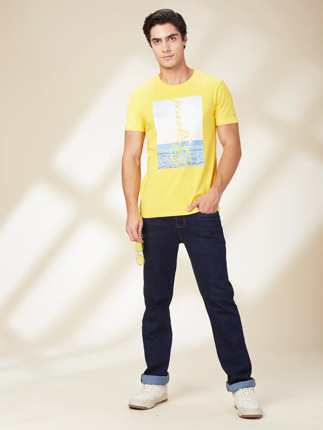 Yellow Slim Fit Round Neck Men's T-Shirt by Being Human Clothing