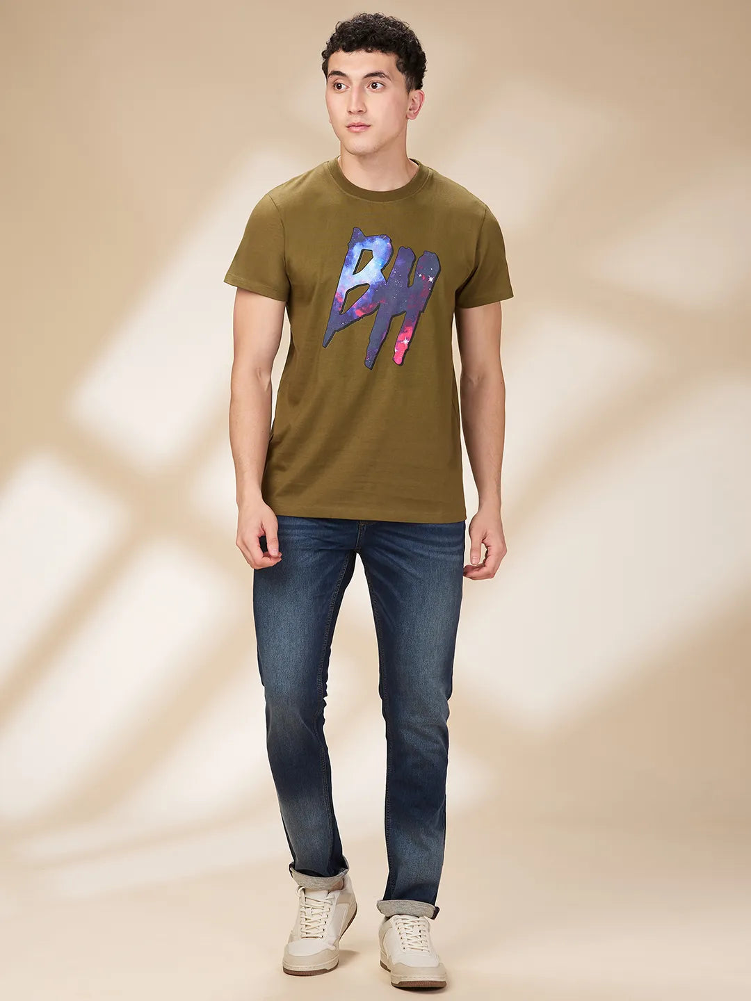 Dark Olive Easy Fit Round Neck Men's T-Shirt by Being Human Clothing