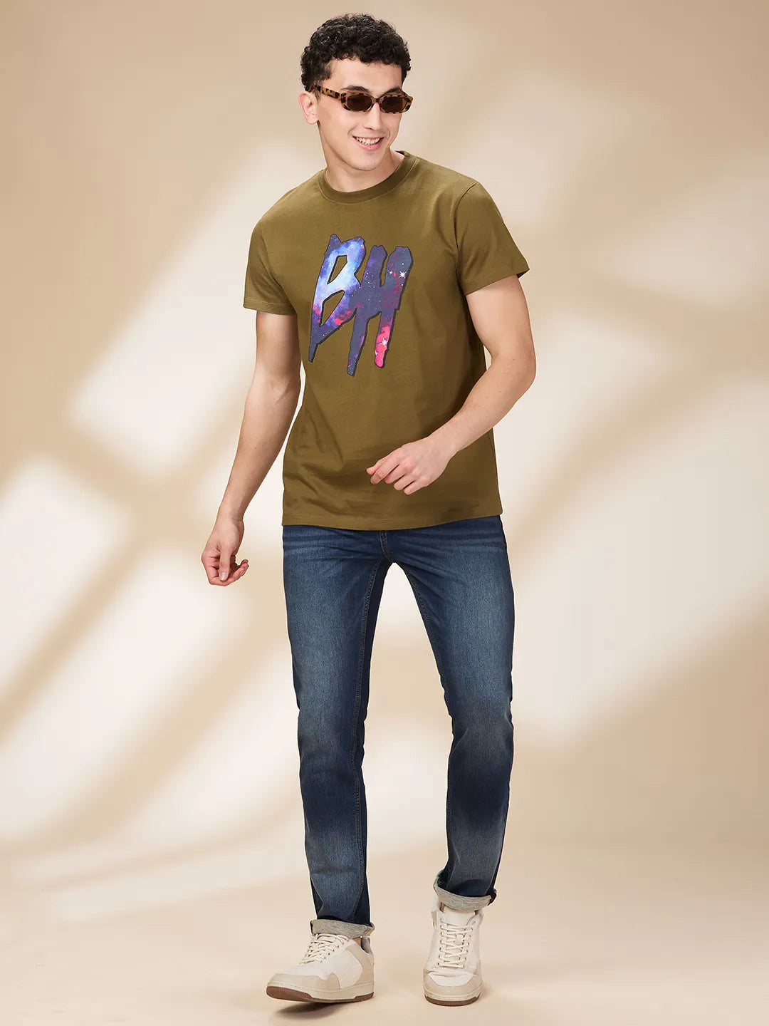 Dark Olive Easy Fit Round Neck Men's T-Shirt by Being Human Clothing