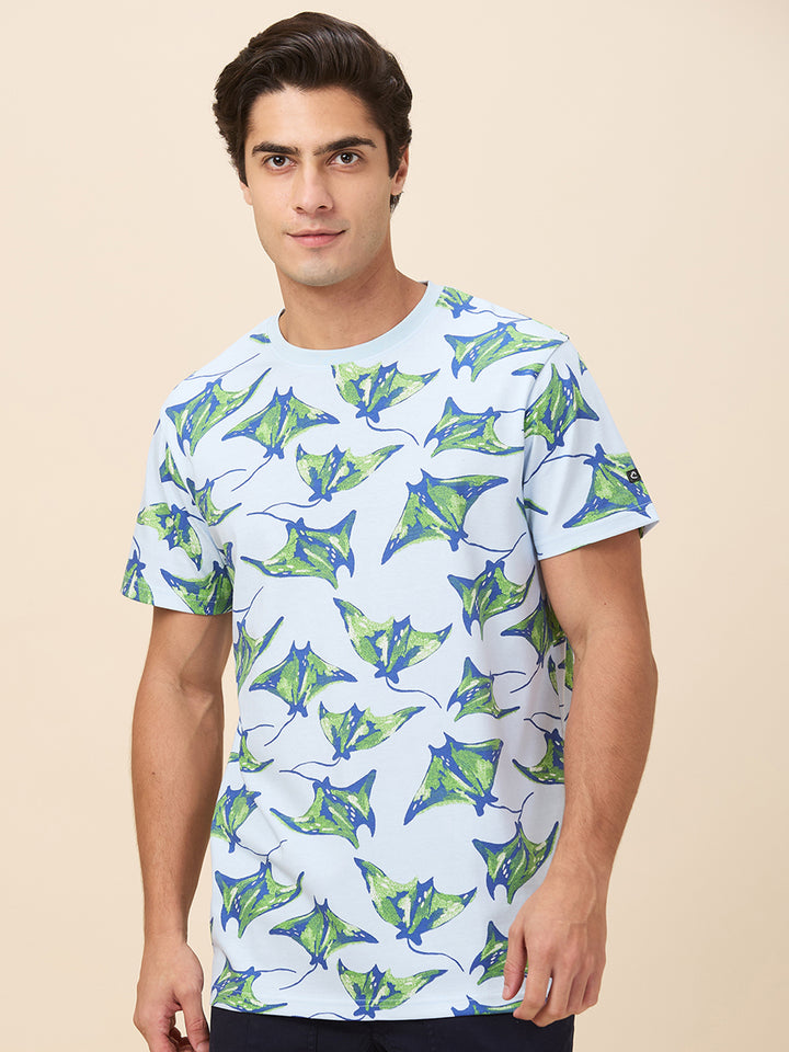 Sky Blue Easy Fit Round Neck Mens T-shirt