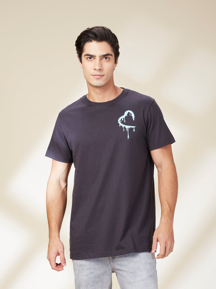 Black Easy Fit Round Neck Mens T-shirt