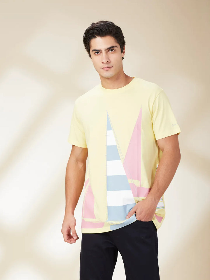 Beige Easy Fit Round Neck Men's T-Shirt by Being Human Clothing