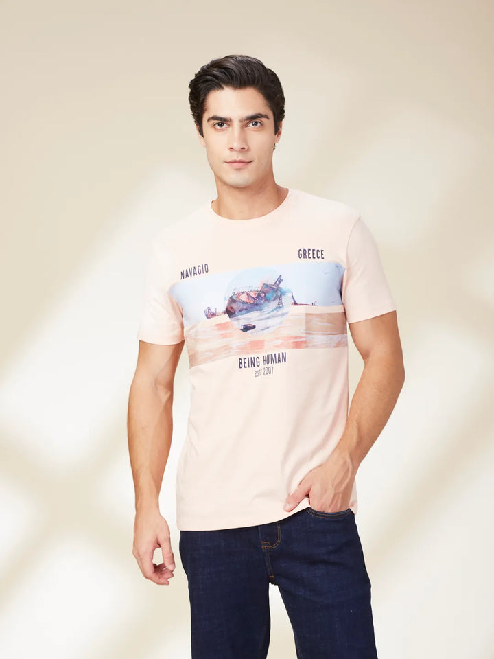 Pink Slim Fit Round Neck Men's T-Shirt by Being Human Clothing
