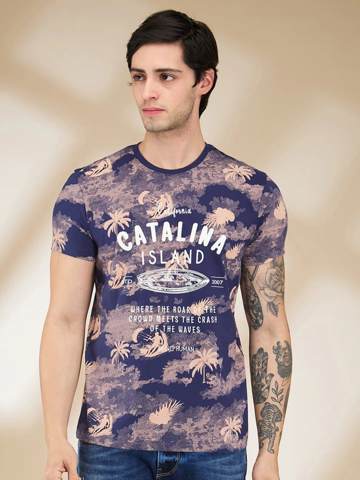 Blue Slim Fit Men's Short Sleeves T-Shirt by Being Human Clothing