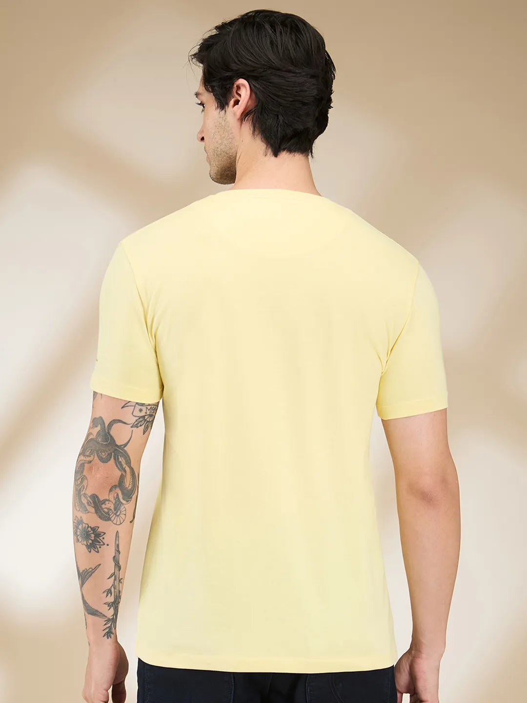 Yellow Slim Fit Round Neck Mens' T-Shirt by Being Human Clothing