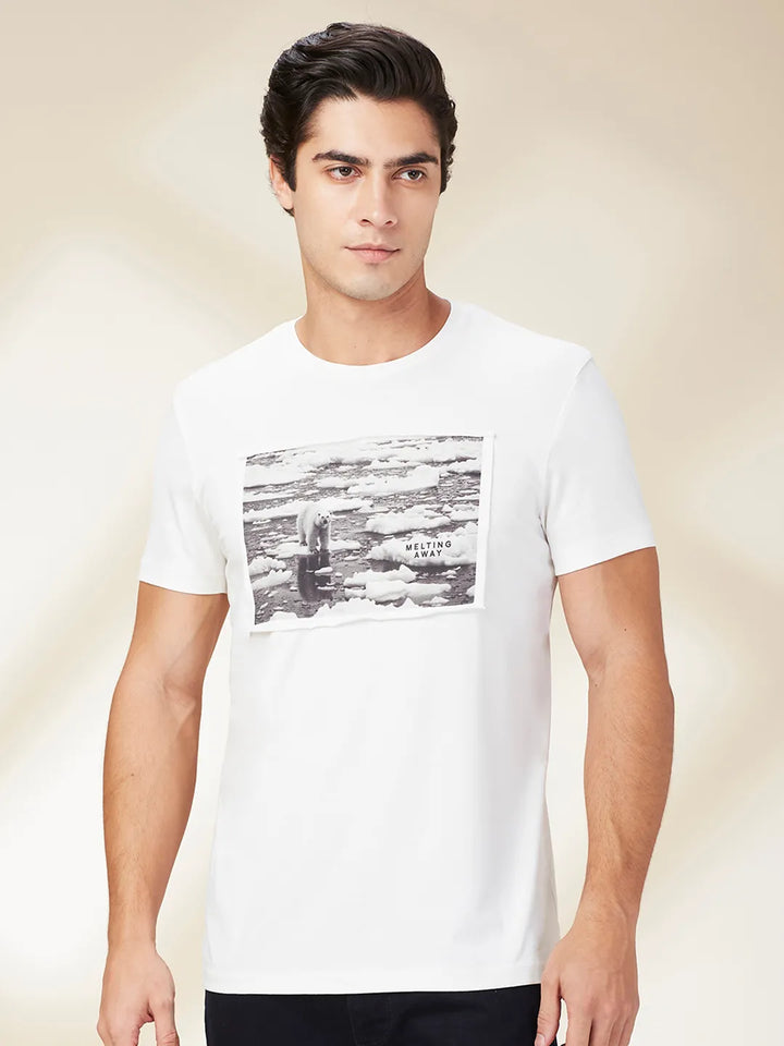 White Slim Fit Round Neck Men's T-Shirt by Being Human Clothing