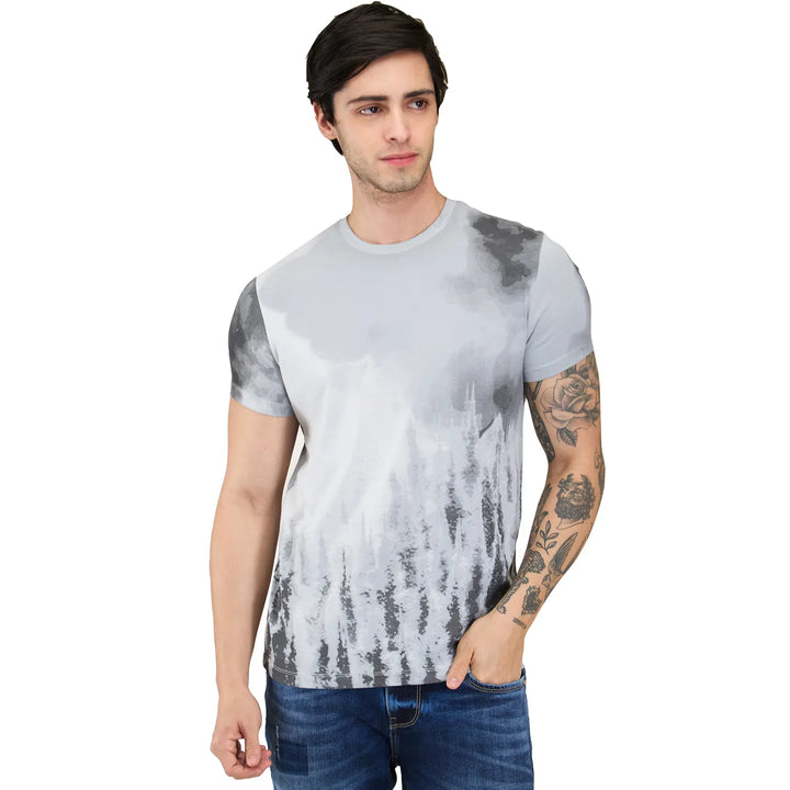 Light Grey Slim Fit Round Neck Men's T-Shirt by Being Human Clothing