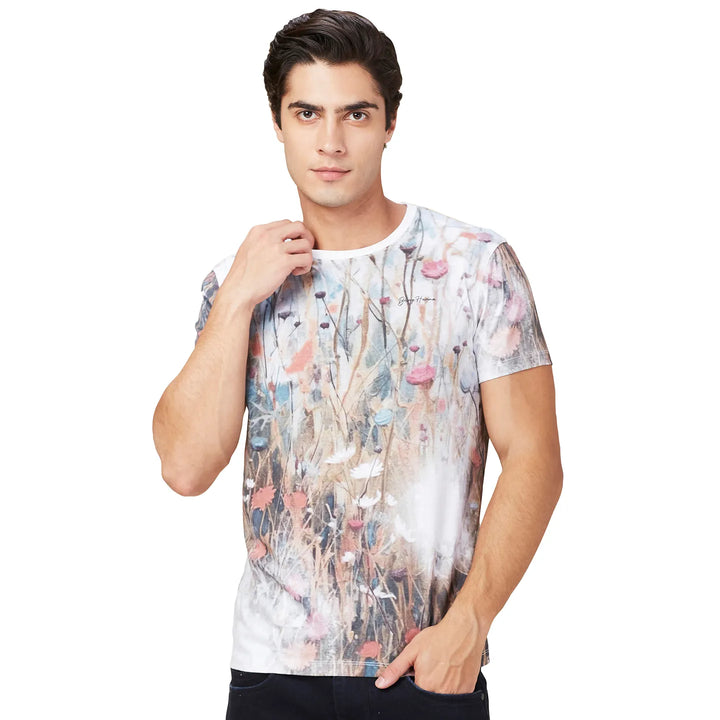 White Slim Fit Round Neck Men's T-Shirt by Being Human Clothing