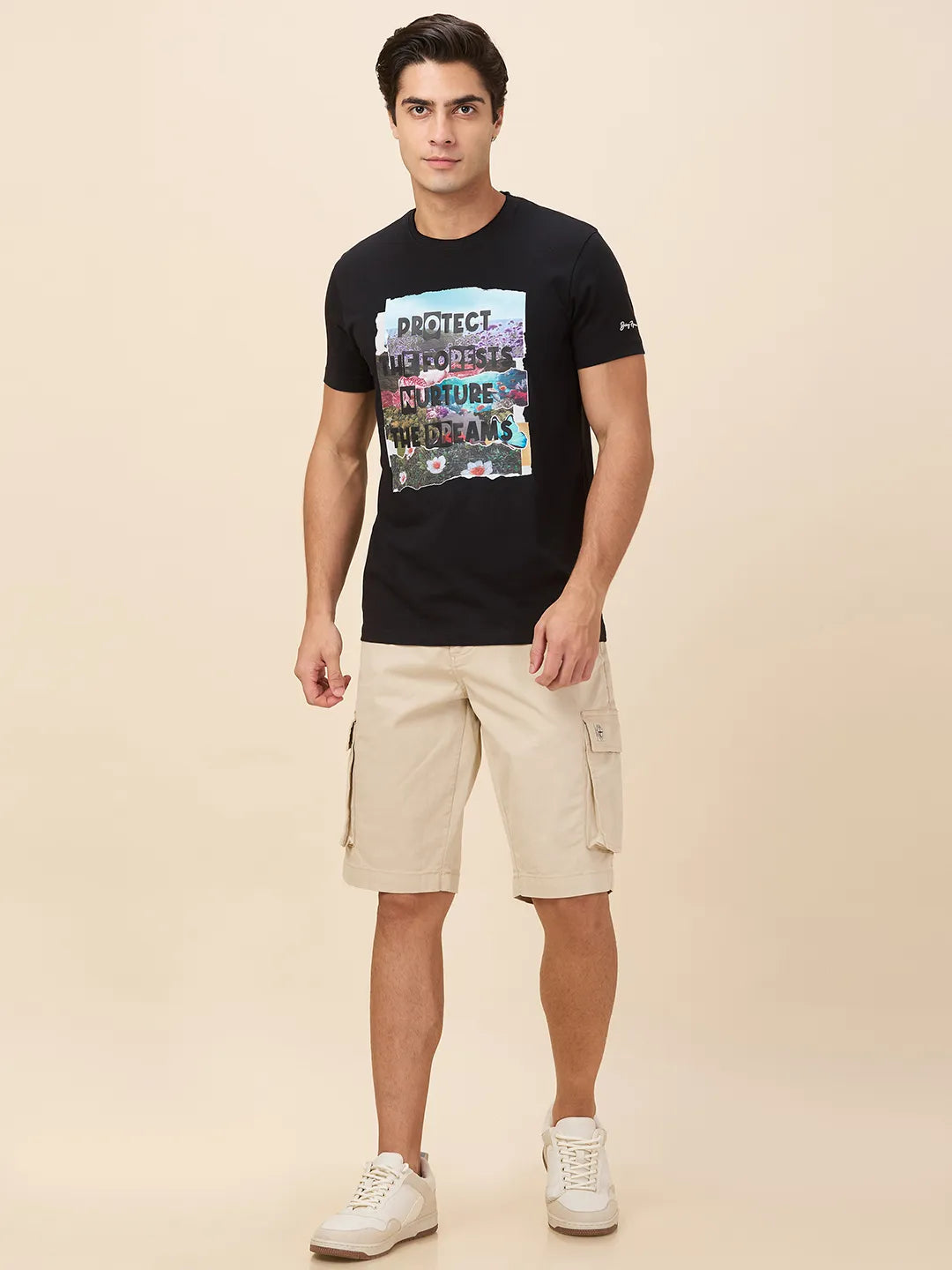 Black Slim Fit Round Neck Men's T-Shirt by Being Human Clothing