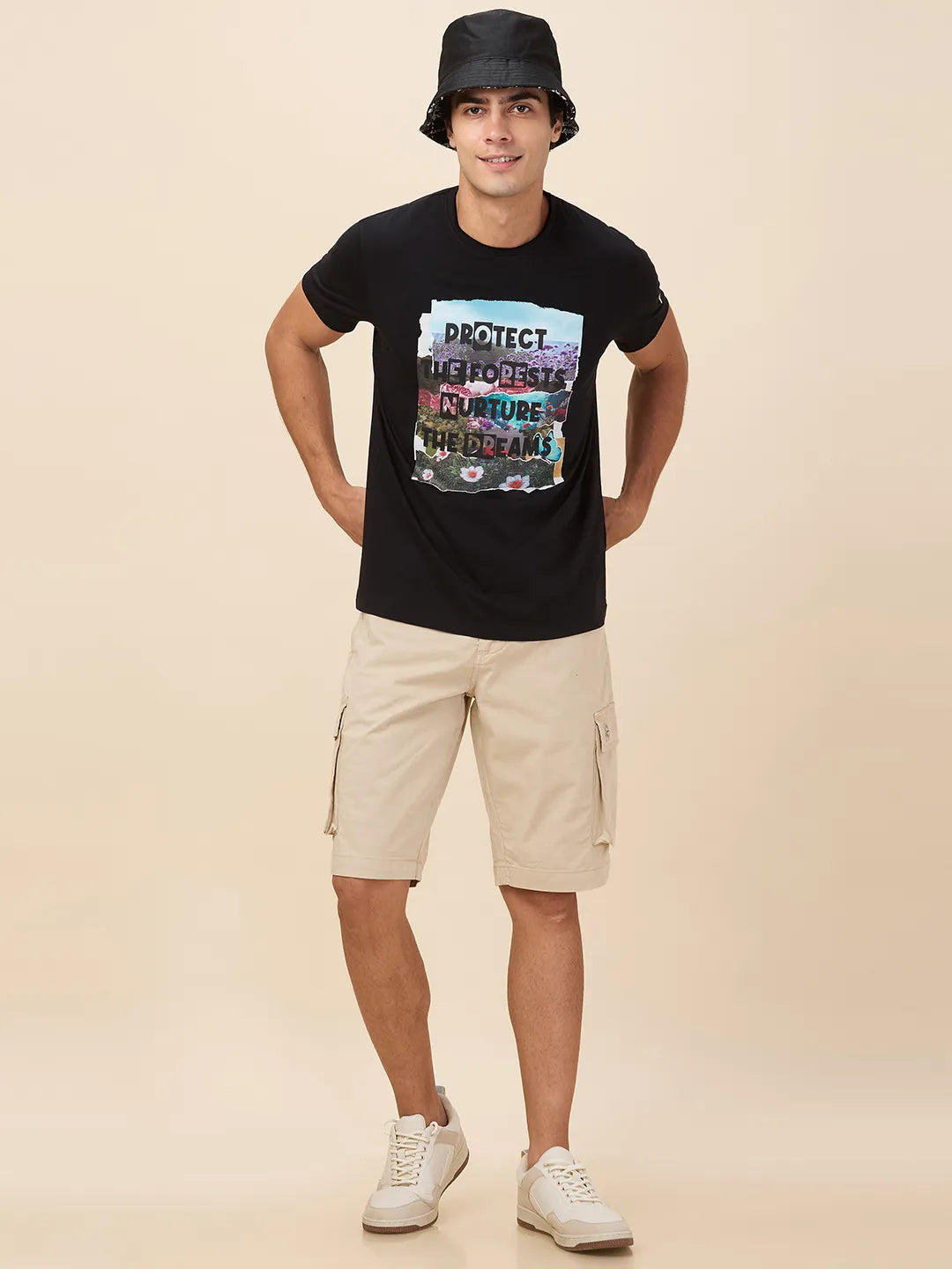 Black Slim Fit Round Neck Men's T-Shirt by Being Human Clothing