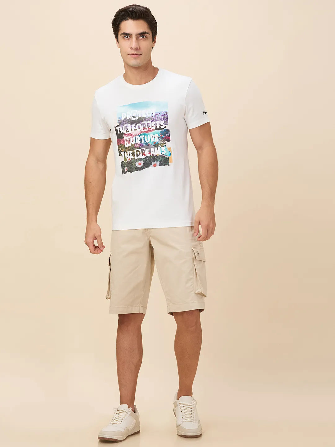 Chalk Slim Fit Round Neck Men's T-Shirt by Being Human Clothing