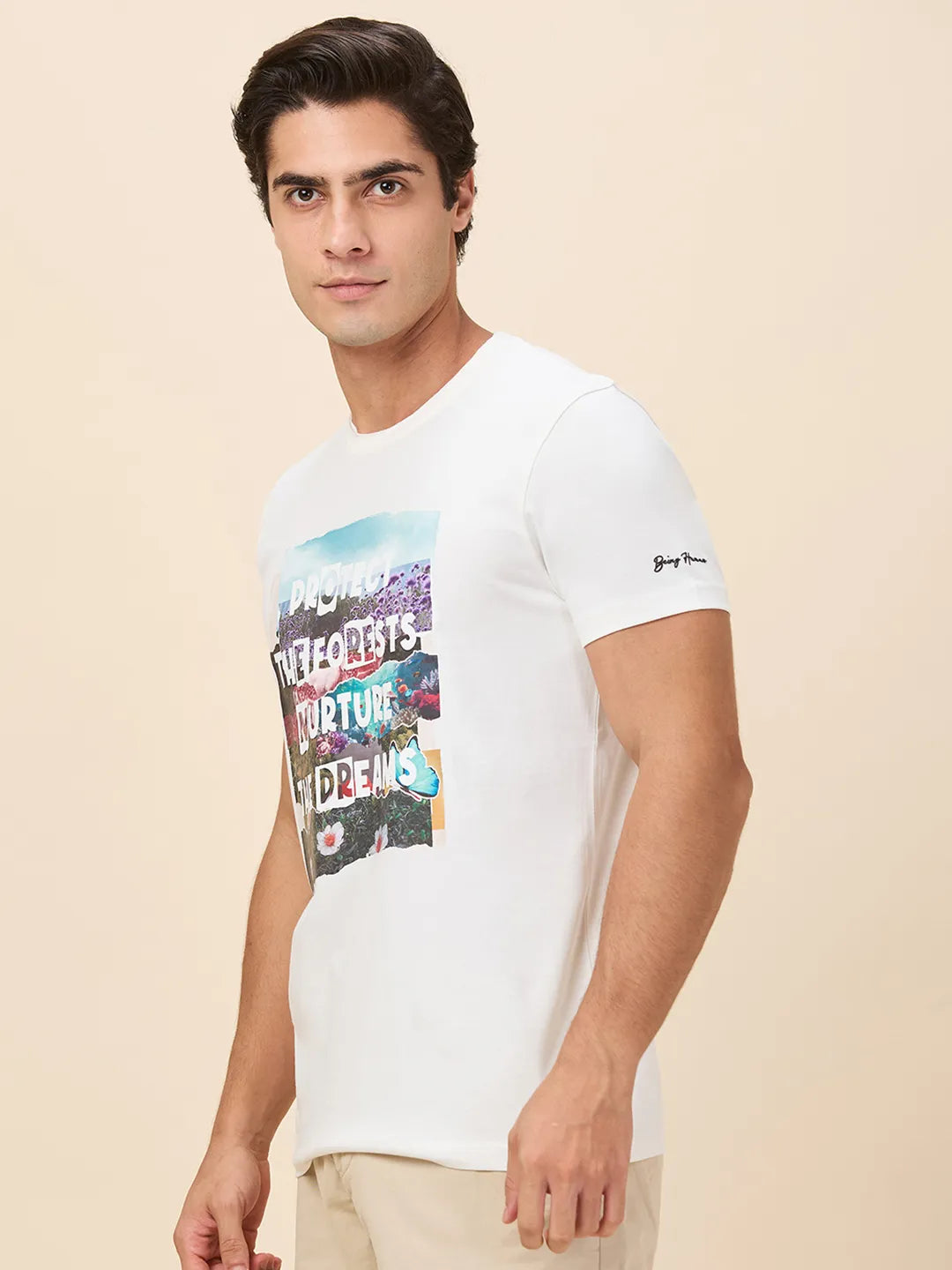 Chalk Slim Fit Round Neck Men's T-Shirt by Being Human Clothing
