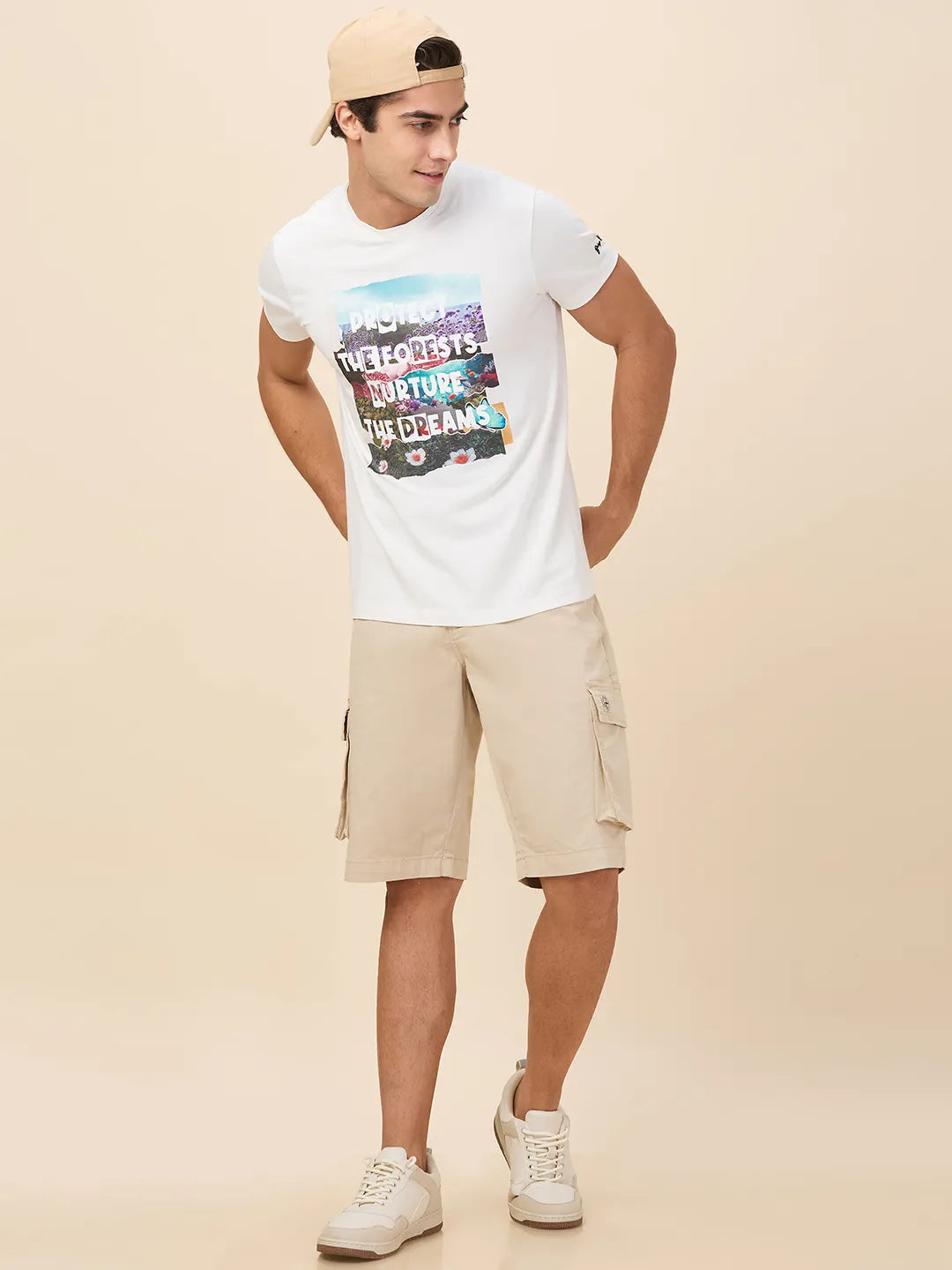 Chalk Slim Fit Round Neck Men's T-Shirt by Being Human Clothing