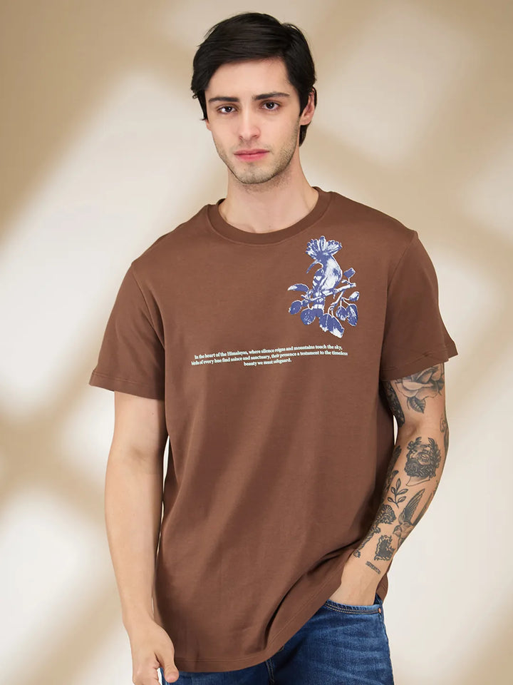 Brown Easy Fit Round Neck Men's T-Shirt by Being Human Clothing