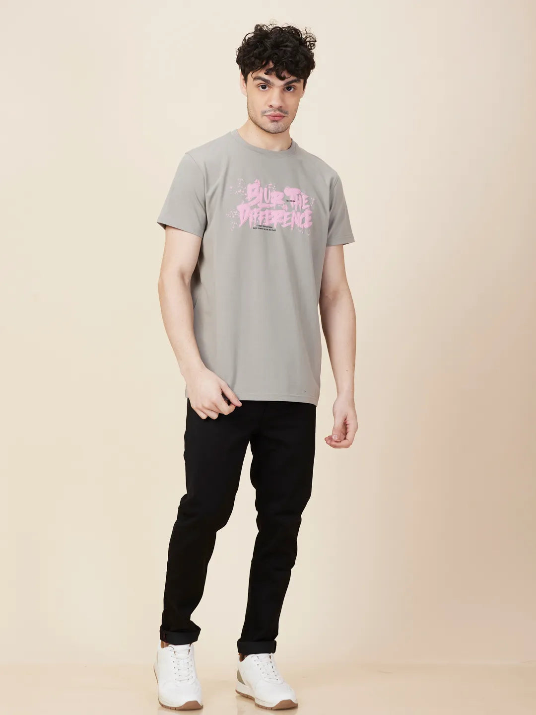 Grey Easy Fit Round Neck Men's T-Shirt by Being Human Clothing