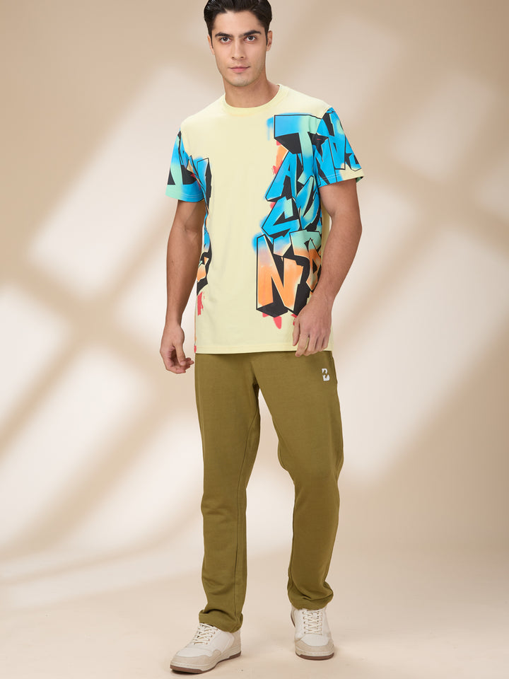 Yellow Easy Fit Round Neck Men's T-shirt