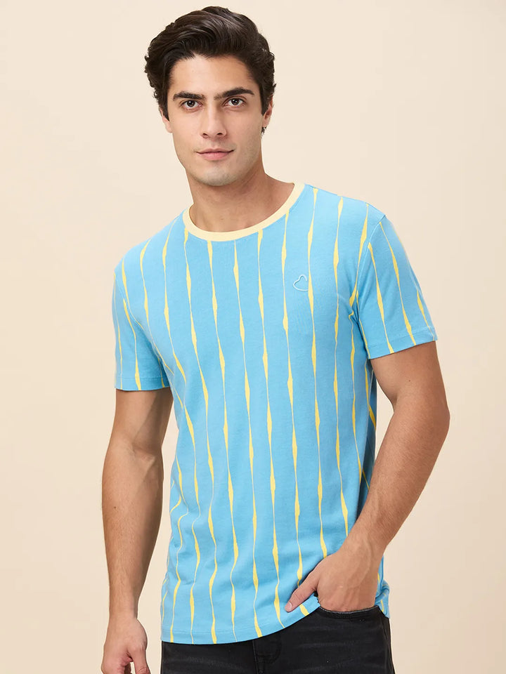 Tranquil Blue Slim Fit Round Neck Men's T-Shirt by Being Human Clothing