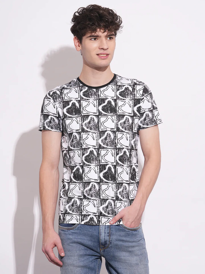 White & Black Slim Fit Men's Short Sleeves T-Shirt by Being Human Clothing
