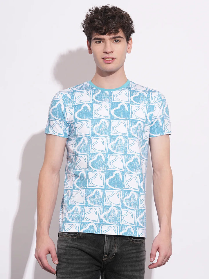 White & Blue Slim Fit Men's Short Sleeves T-Shirt by Being Human Clothing