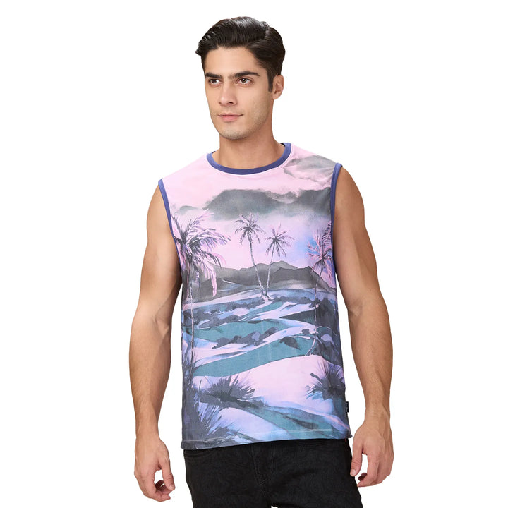 Multicolor Slim Fit Sleeveless Men's T-Shirt by Being Human Clothing