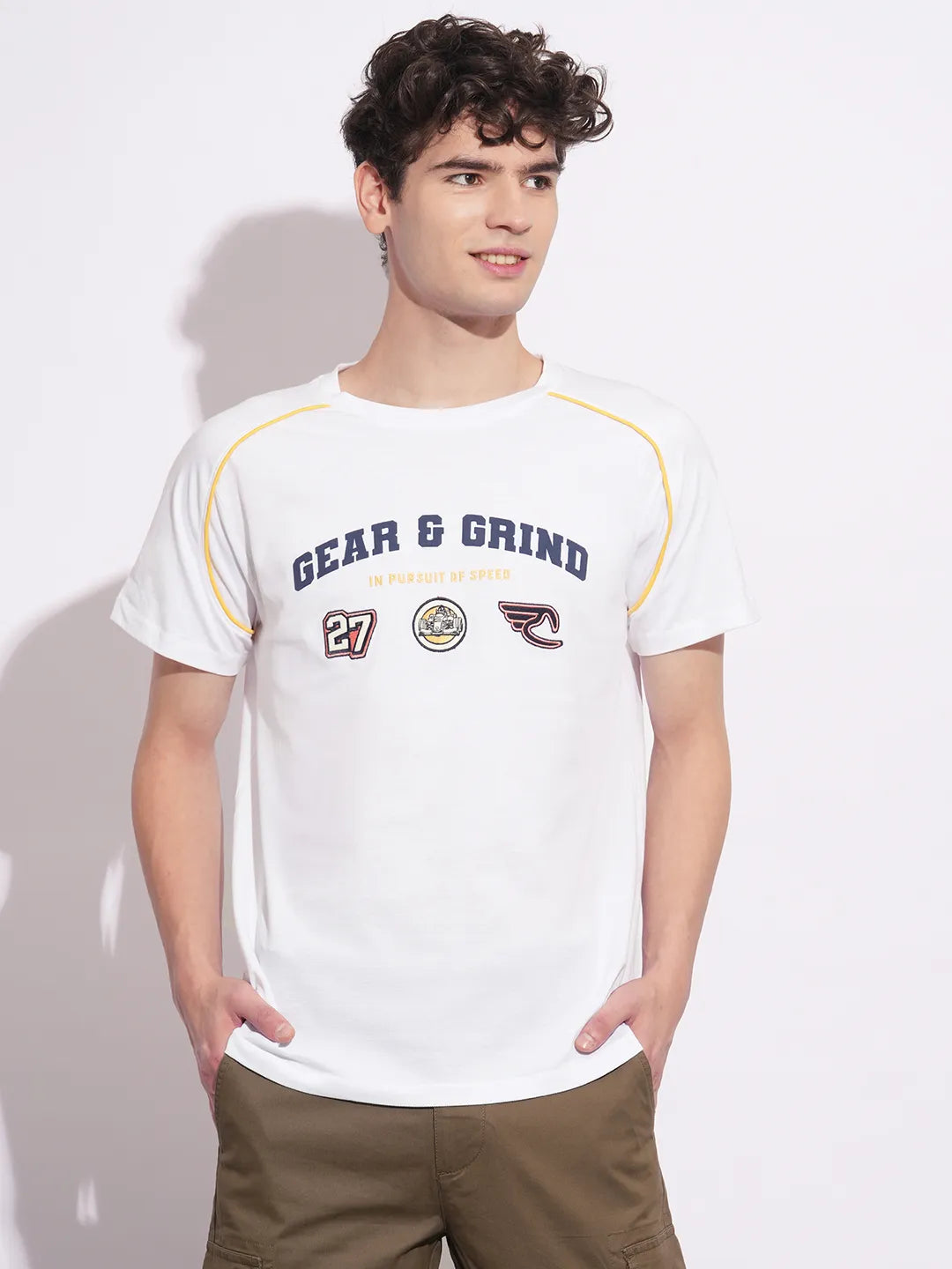 White Easy Fit Round Neck Men's T-Shirt by Being Human Clothing