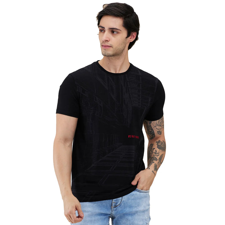 Black Sulpher Slim Fit Round Neck Men's T-Shirt by Being Human Clothing