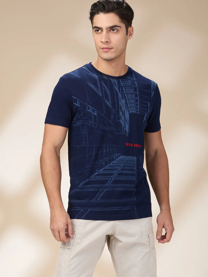 Indigo Slim Fit Round Neck Men's T-Shirt by Being Human Clothing