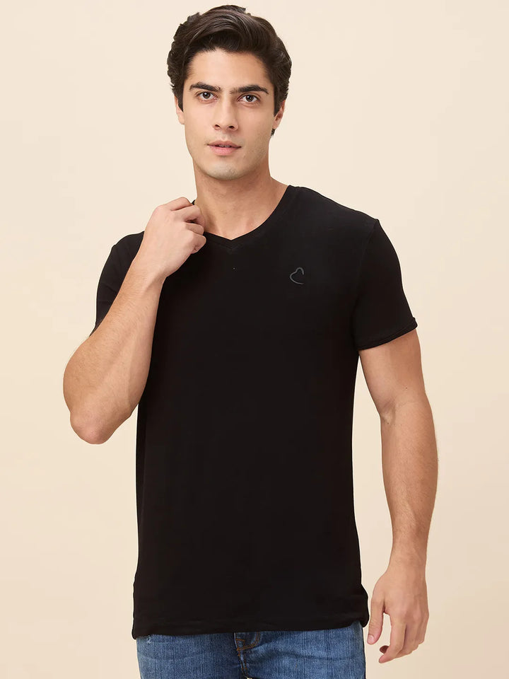 Black Slim Fit V Neck Men's T-Shirt by Being Human Clothing