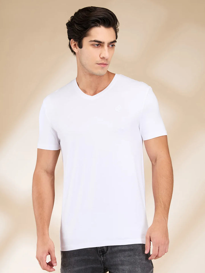 White Slim Fit V Neck Men's T-Shirt by Being Human Clothing