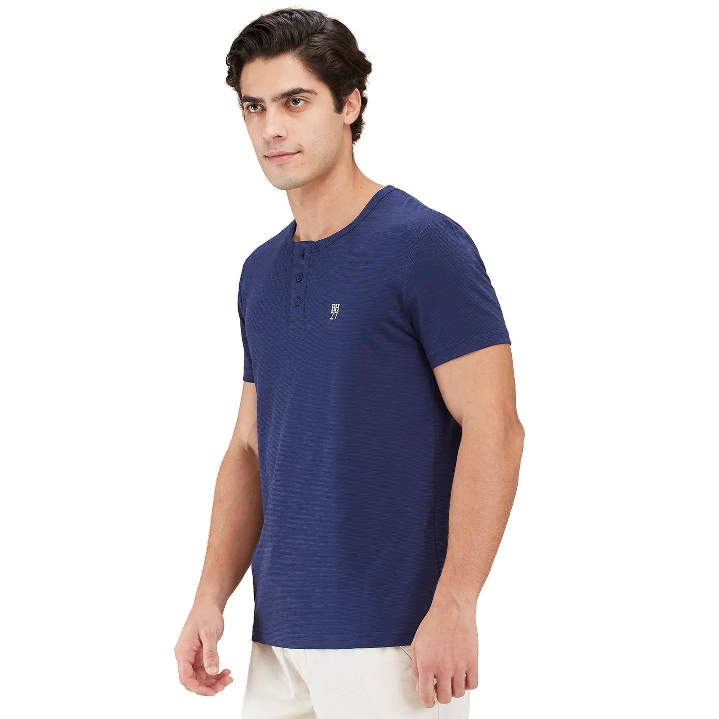 Being Human Clothing Men Blue Solid Henley Neck T-Shirt