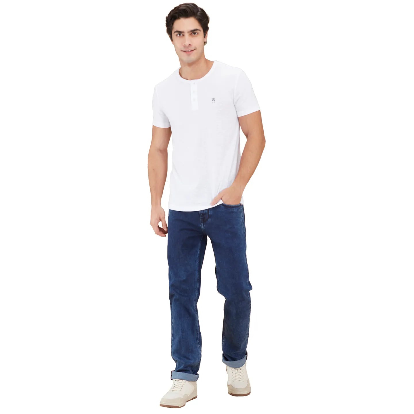 Being Human Clothing Men White Solid Henley Neck T-Shirt