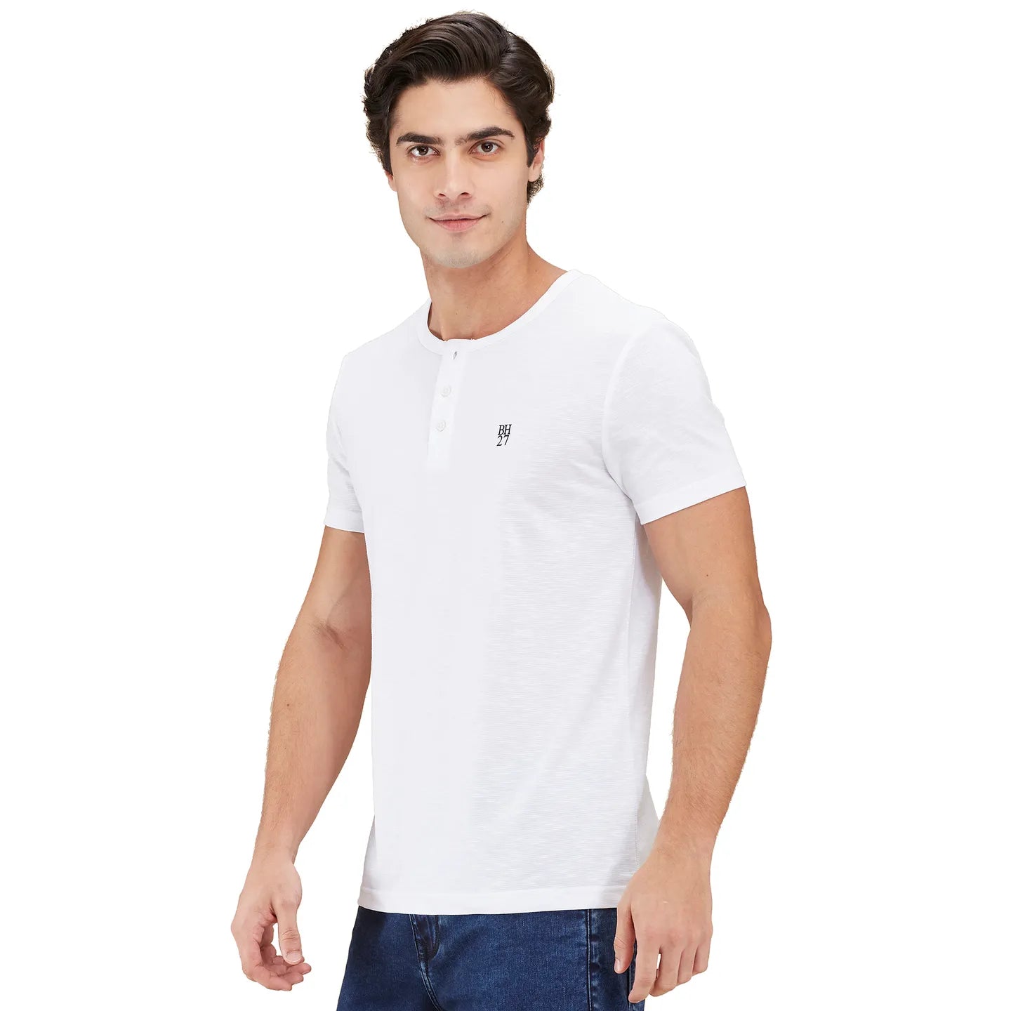 Being Human Clothing Men White Solid Henley Neck T-Shirt
