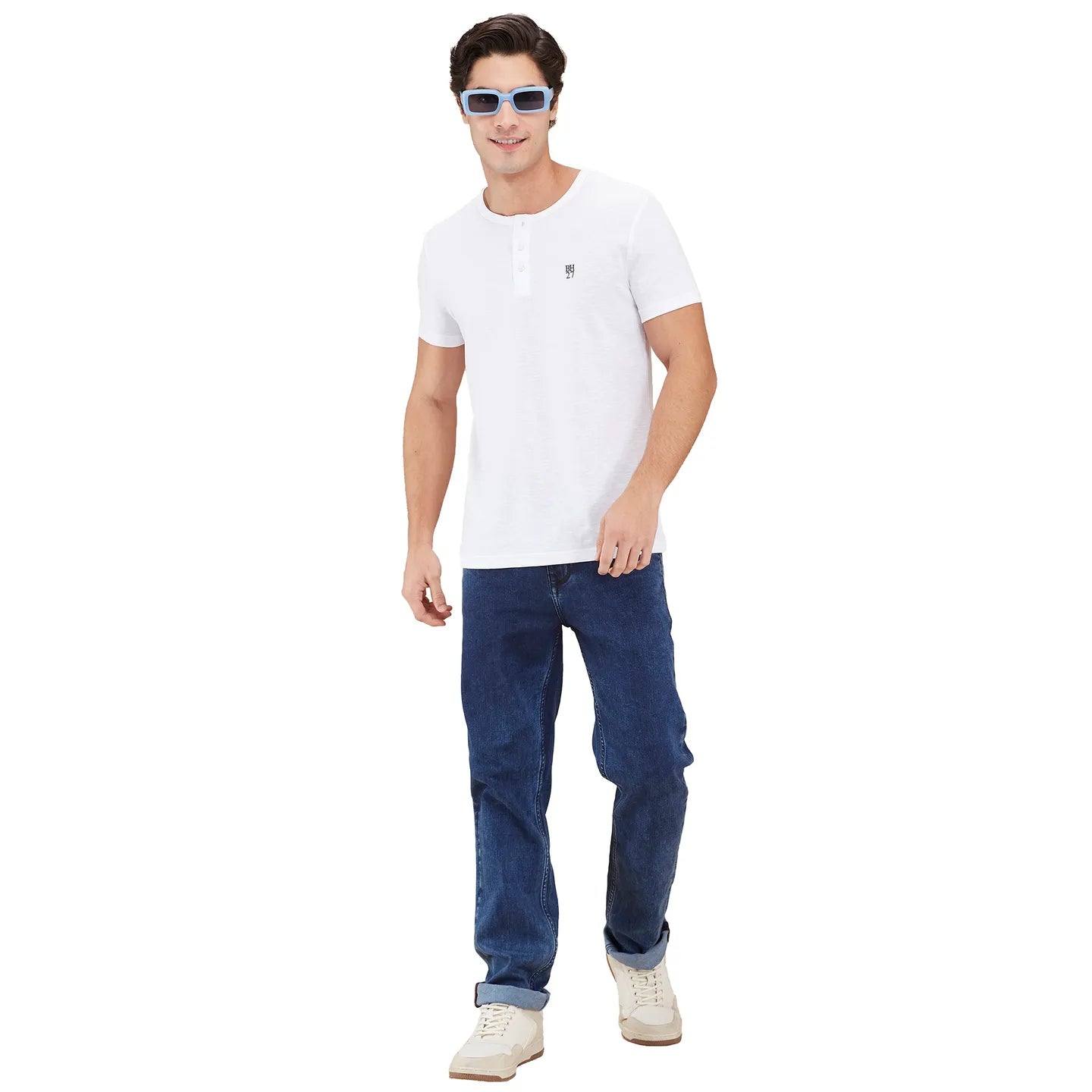 Being Human Clothing Men White Solid Henley Neck T-Shirt