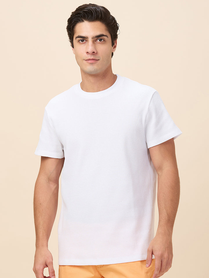 White Easy Fit Round Neck Men's T-shirt