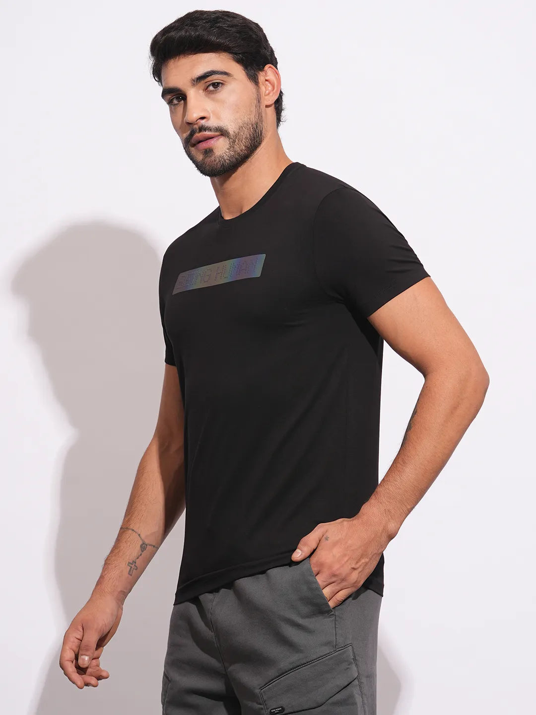 Black Slim Fit Round Neck Men's T-Shirt by Being Human Clothing