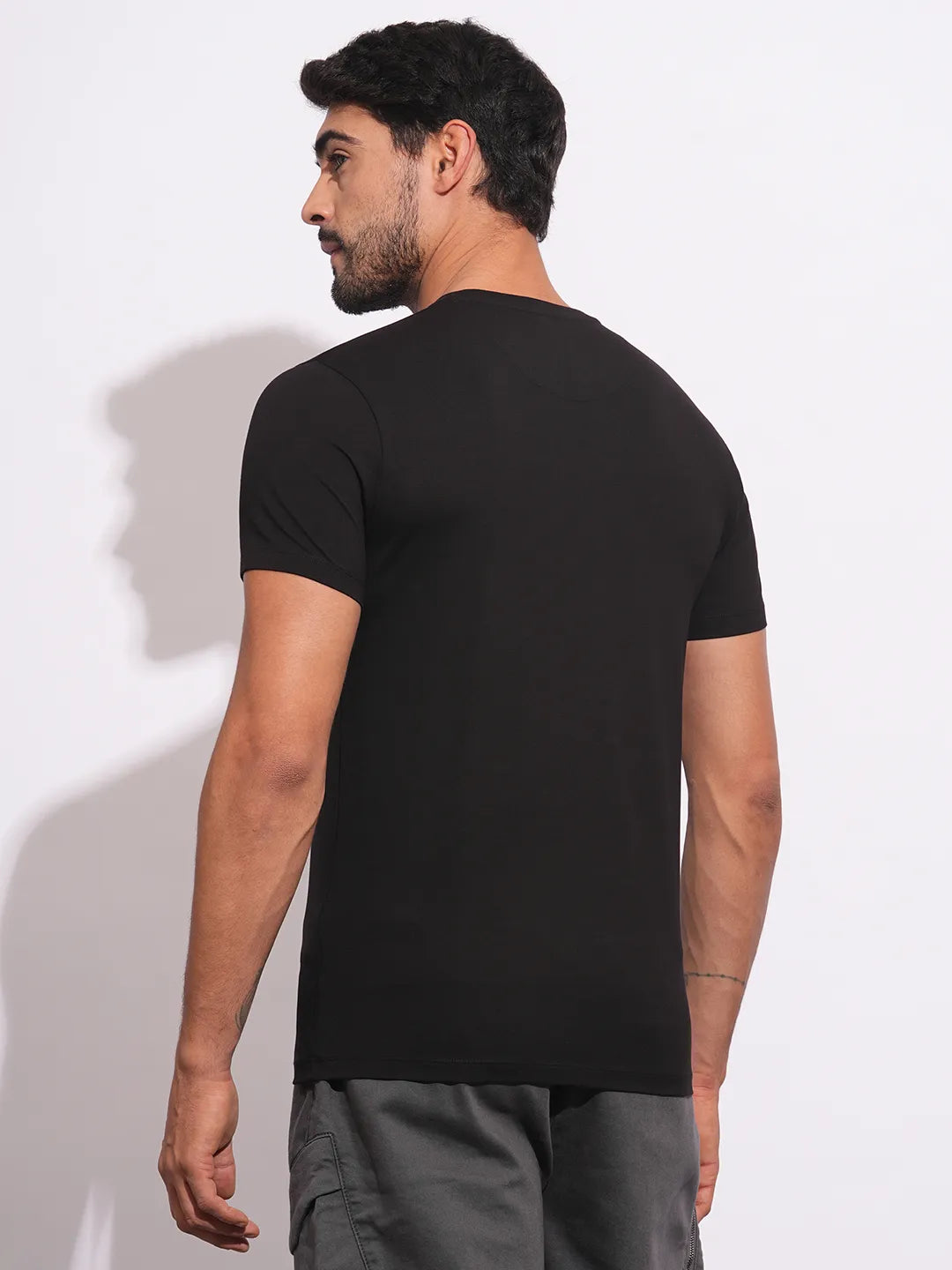 Black Slim Fit Round Neck Men's T-Shirt by Being Human Clothing