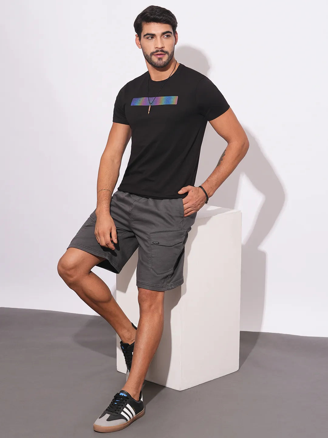 Black Slim Fit Round Neck Men's T-Shirt by Being Human Clothing