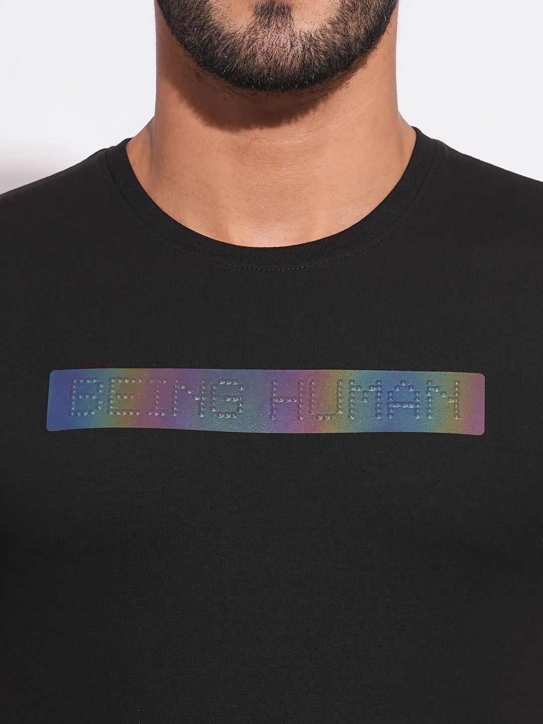 Black Slim Fit Round Neck Men's T-Shirt by Being Human Clothing