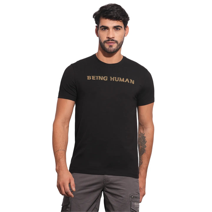 Black Slim Fit Round Neck Men's T-Shirt by Being Human Clothing