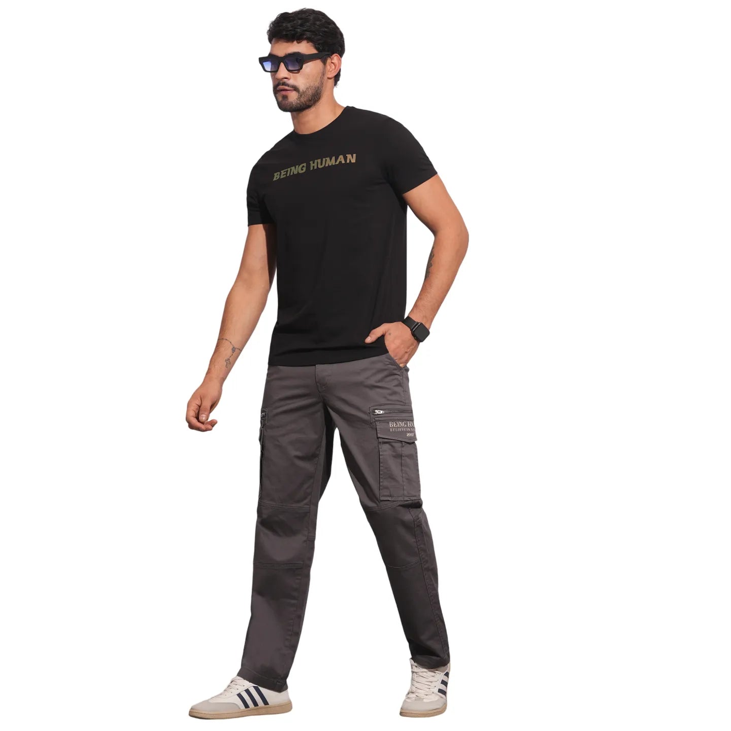 Mens-Top Crew Neck Black by Being Human Clothing