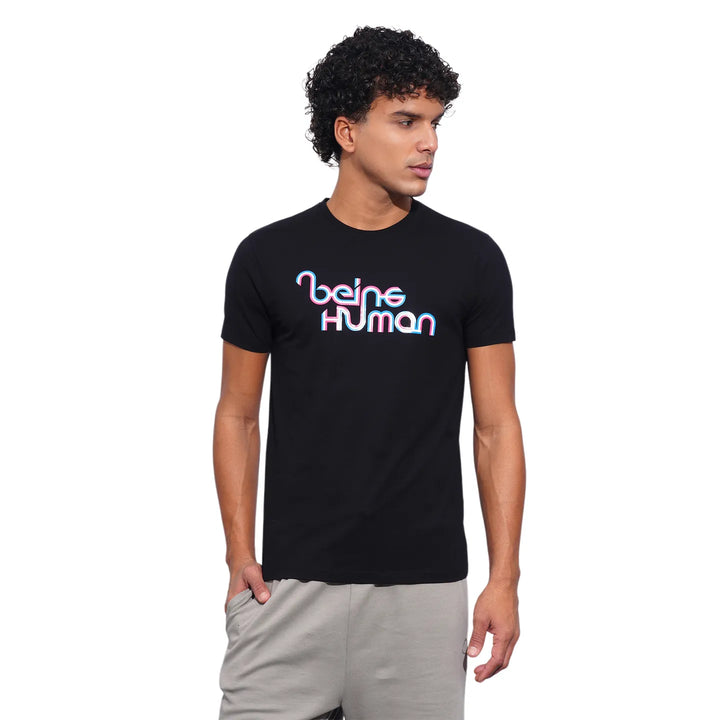 Black Slim Fit Round Neck Men's T-Shirt by Being Human Clothing