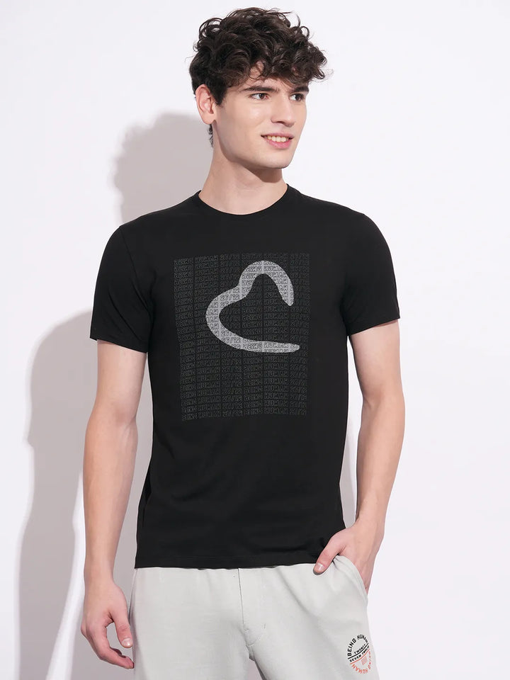 Black Slim Fit Round Neck Men's T-Shirt by Being Human Clothing