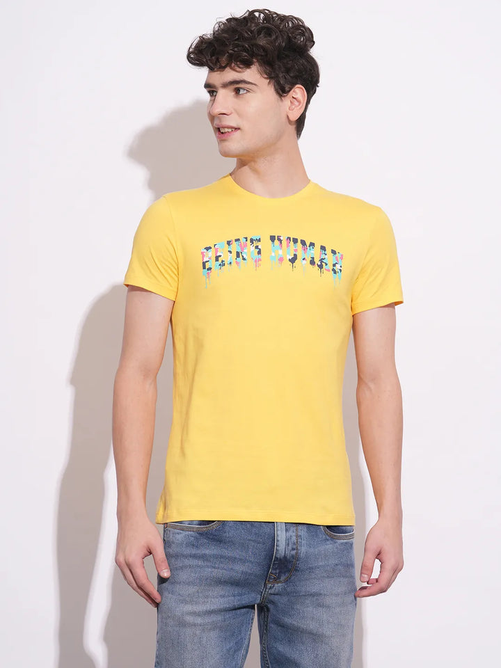 Yellow Slim Fit Round Neck Men's T-Shirt by Being Human Clothing