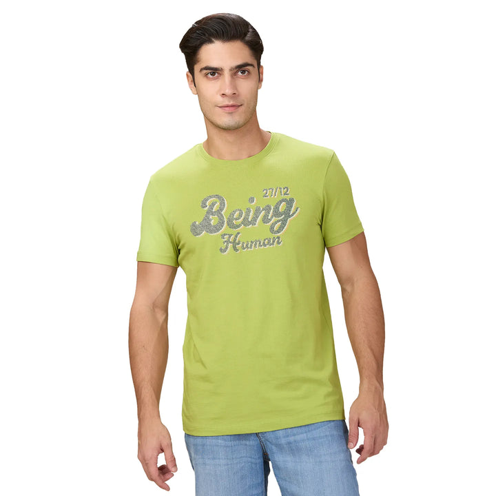 Green Slim Fit Men's Short Sleeves T-Shirt by Being Human Clothing