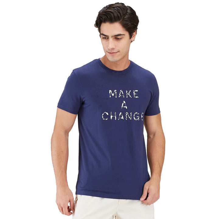 Midnight Blue Slim Fit Round Neck Men's T-Shirt by Being Human Clothing