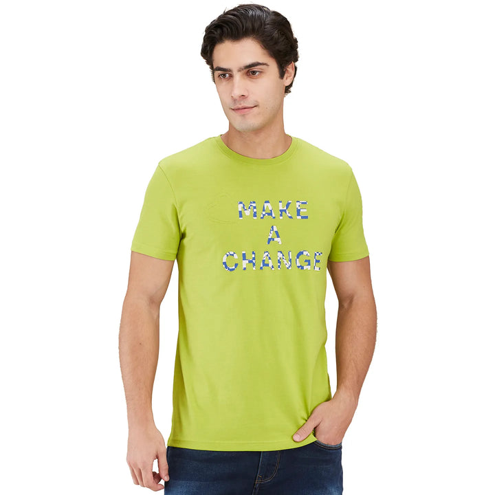 Pop Green Slim Fit Round Neck Men's T-Shirt by Being Human Clothing