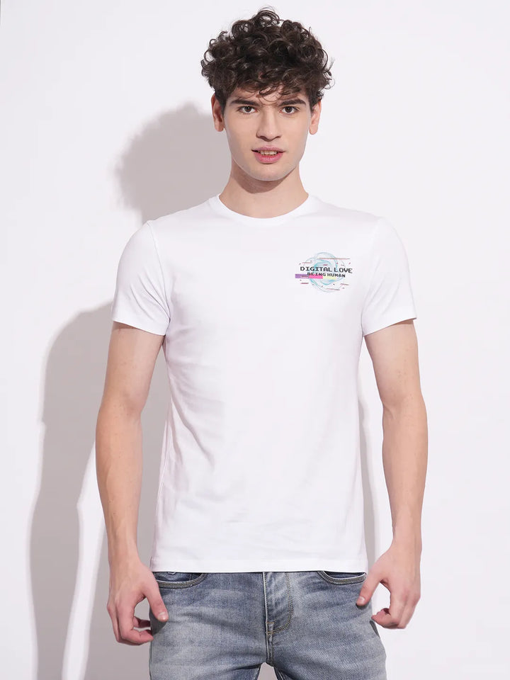 White Slim Fit Round Neck Men's T-Shirt by Being Human Clothing